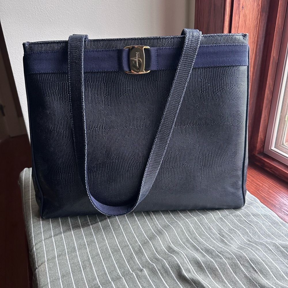 Salvatore Ferragamo‎ Navy Blue Tote Bag